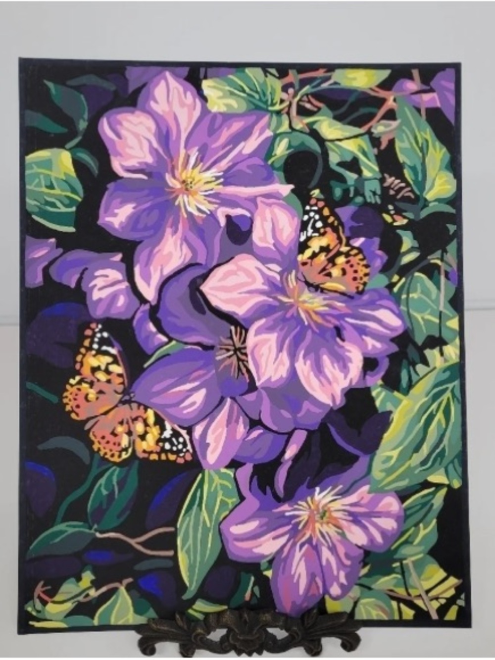 Clematis & Butterflies Finished Acrylic Paint By Number Painting 11×14 W/